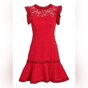 Alexis | Raffia Flounce Guipure Dress — Red